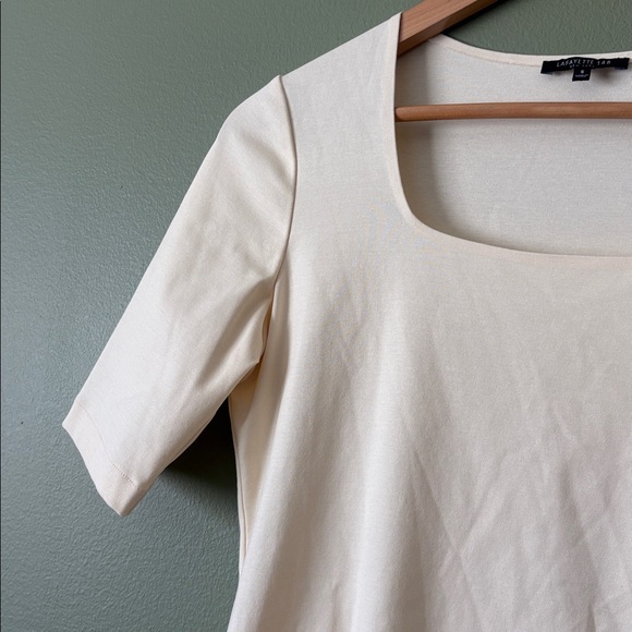 Lafayette 148 New York Cotton Square Neck Tee Beige Butter Yellow Top Sz S - Picture 3 of 7